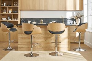 Tabouret de bar design réglable noir et bois clair BENT