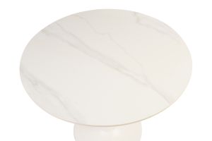 Table à manger design ronde en céramique blanche et métal D90 cm MALOU