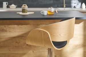 Tabouret de bar design réglable noir et bois clair BENT