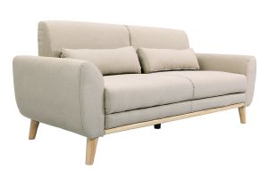 Canapé scandinave 3 places en tissu beige et bois clair EKTOR
