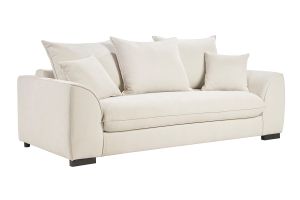 Canapé convertible 3 places en tissu effet velours beige avec matelas 12 cm ARMAND