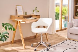 Chaise de bureau à roulettes design blanc et acier chromé JESSY