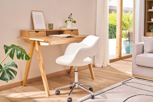 Chaise de bureau à roulettes design blanc et acier chromé JESSY