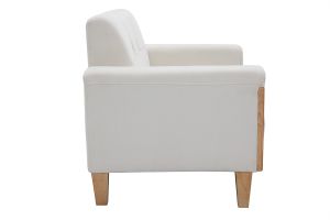 Canapé scandinave 2 places en tissu effet velours blanc cassé et bois clair FJORD