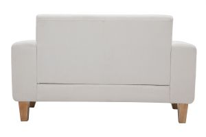 Canapé scandinave 2 places en tissu effet velours blanc cassé et bois clair FJORD