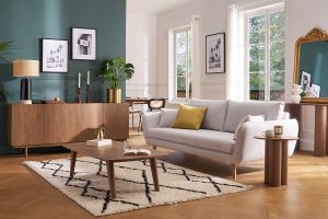 Table basse rectangulaire vintage bois foncé noyer L120cm FIFTIES