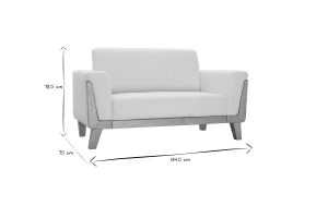 Canapé scandinave 2 places en tissu effet velours blanc cassé et bois clair FJORD
