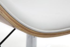 Chaise de bureau à roulettes design blanc, bois clair et acier chromé WALNUT
