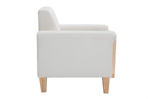 Fauteuil scandinave en tissu effet velours blanc cassé et bois clair FJORD