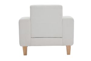 Fauteuil scandinave en tissu effet velours blanc cassé et bois clair FJORD