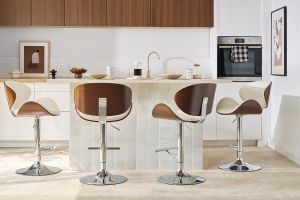 Tabouret de bar design blanc et bois foncé WALNUT