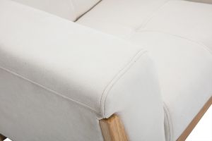 Fauteuil scandinave en tissu effet velours blanc cassé et bois clair FJORD