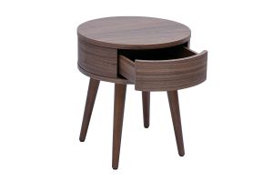 Table de chevet ronde en bois foncé avec tiroir JUDITH