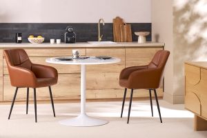 Table à manger design ronde blanche D90 cm CALISTA