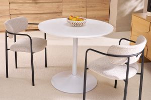 Table à manger design ronde blanche D90 cm CALISTA