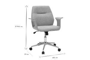 Chaise de bureau à roulettes design en tissu effet velours texturé gris, bois clair et acier chromé RUFIN