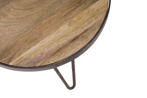 Table basse ronde industrielle bois manguier massif et métal noir D50 cm ATELIER
