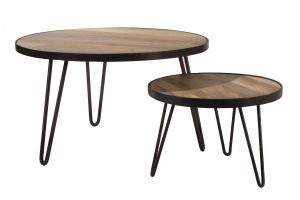 Table basse ronde industrielle bois manguier massif et métal noir D50 cm ATELIER
