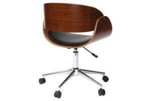 Chaise de bureau à roulettes design noir, bois foncé noyer et acier chromé  BENT