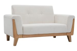 Canapé scandinave 2 places en tissu effet velours blanc cassé et bois clair FJORD