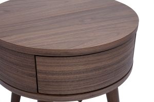 Table de chevet ronde en bois foncé avec tiroir JUDITH