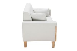 Canapé scandinave 3 places en tissu effet velours blanc cassé et bois clair FJORD