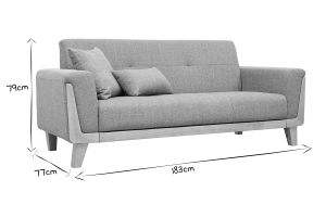 Canapé scandinave 3 places en tissu effet velours blanc cassé et bois clair FJORD