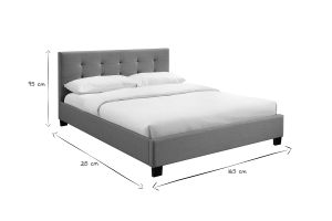Lit 2 places 160x200 cm en tissu gris capitonné MARQUISE