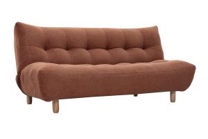 Canapé convertible scandinave 3 places en tissu chenille terre brûlée et bois clair YUMI