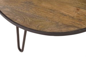 Table basse ronde industrielle bois manguier massif et métal noir L80 cm ATELIER