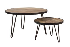 Table basse ronde industrielle bois manguier massif et métal noir L80 cm ATELIER
