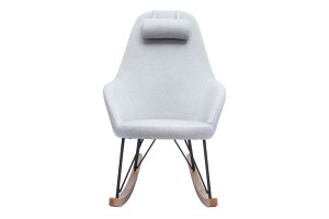 Poltrona relax - Sedia a dondolo tessuto grigio gambe in metallo e frassino JHENE