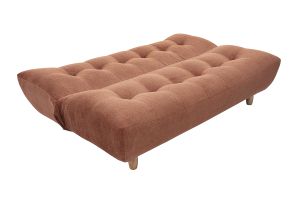 Canapé convertible scandinave 3 places en tissu chenille terre brûlée et bois clair YUMI