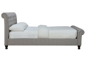 Lit 2 places 160x200 cm en tissu gris capitonné RILEY