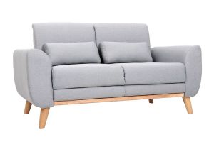 Canapé scandinave 2 places en tissu gris clair et bois clair EKTOR