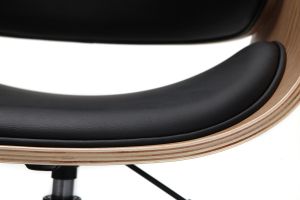 Chaise de bureau à roulettes design noir, bois clair et acier chromé BENT