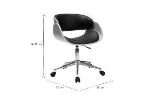 Chaise de bureau à roulettes design noir, bois clair et acier chromé BENT