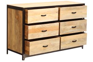Commode industrielle en bois manguier massif et métal noir 6 tiroirs L130 cm INDUSTRIA