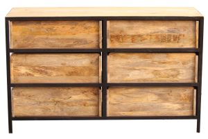 Commode industrielle en bois manguier massif et métal noir 6 tiroirs L130 cm INDUSTRIA