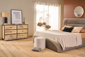 Commode industrielle en bois manguier massif et métal noir 6 tiroirs L130 cm INDUSTRIA