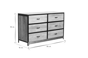 Commode industrielle en bois manguier massif et métal noir 6 tiroirs L130 cm INDUSTRIA