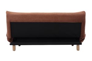 Canapé convertible scandinave 3 places en tissu chenille terre brûlée et bois clair YUMI