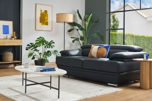 Canapé cuir noir et acier chromé avec têtières ajustables 2 places EWING