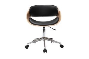 Chaise de bureau à roulettes design noir, bois clair et acier chromé BENT