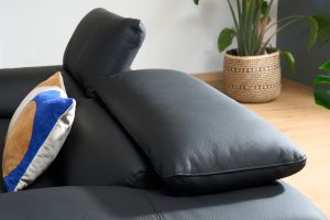 Canapé cuir noir et acier chromé avec têtières ajustables 2 places EWING