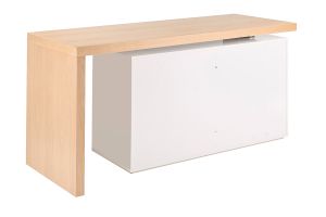 Bureau modulable design blanc brillant et bois clair frêne L160-235 cm NEW MAX
