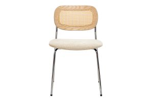 Chaises design en tissu effet velours texturé beige, métal chromé et cannage rotin (lot de 2) MIRANDA