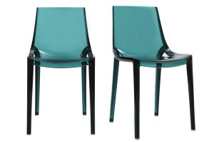 Chaises design empilables bleu pétrole transparent  intérieur - extérieur (lot de 2) YZEL