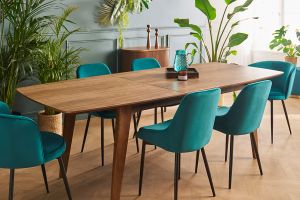 Table extensible rallonges intégrées rectangulaire en bois foncé noyer L180-230 cm FIFTIES