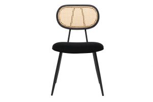 Chaises design noires en tissu velours, métal et cannage rotin (lot de 2) SWANN